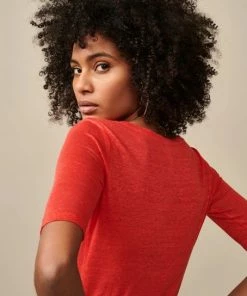 Bellerose “seas” 3/4 Sleeve Linen Jersey Top - Lipstick