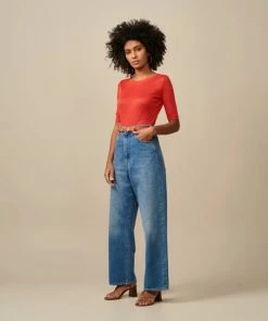 Bellerose “seas” 3/4 Sleeve Linen Jersey Top - Lipstick