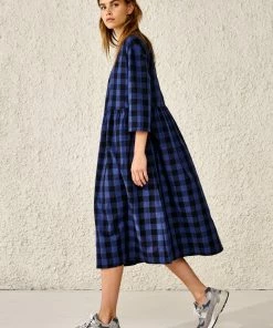 Bellerose Vida Check Dress In Navy & Black
