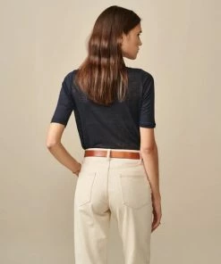 Bellerose “seas” Linen 3/4 Sleeve Jersey Top - Navy