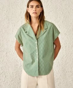 Bellerose Gerda Tie Shirt In Green Micro Check