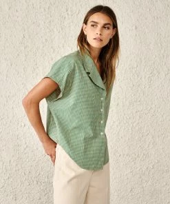 Bellerose Gerda Tie Shirt In Green Micro Check