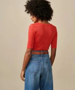 Bellerose “seas” 3/4 Sleeve Linen Jersey Top - Lipstick