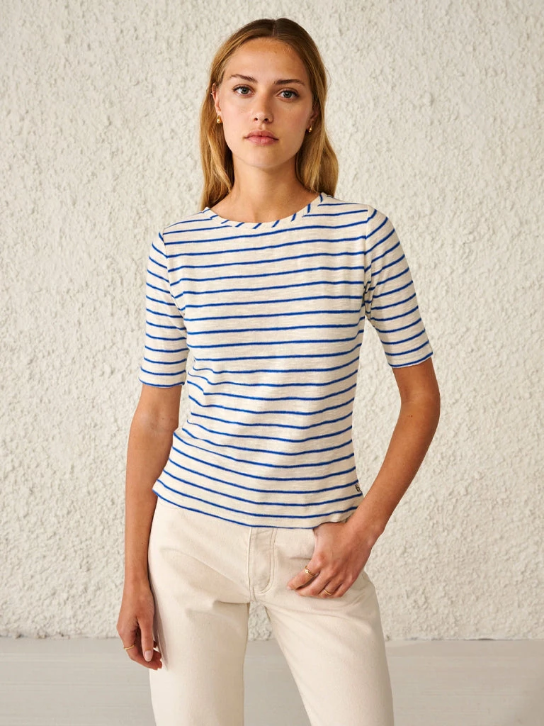 Bellerose Seas Stripe T-Shirt In Blue 4 Bellerose Seas Stripe T-Shirt In Blue