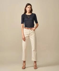 Bellerose “seas” Linen 3/4 Sleeve Jersey Top - Navy