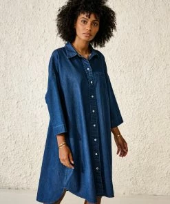 Bellerose Gladys Denim Dress In Mid Blue Stone 9 Bellerose Gladys Denim Dress In Mid Blue Stone
