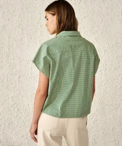 Bellerose Gerda Tie Shirt In Green Micro Check