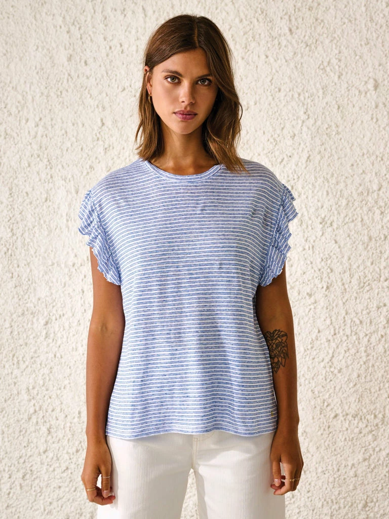 Bellerose Visam Stripe T-Shirt In Blue 3 Bellerose Visam Stripe T-Shirt In Blue