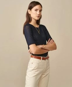 Bellerose “seas” Linen 3/4 Sleeve Jersey Top - Navy
