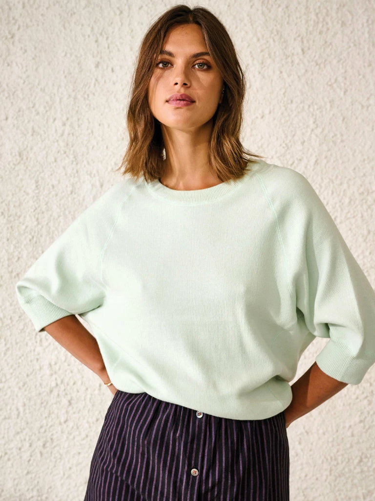 Bellerose Anglet Cotton Knit Sweatshirt in Mist Green 6 Bellerose Anglet Cotton Knit Sweatshirt in Mist Green