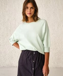 Bellerose Anglet Cotton Knit Sweatshirt in Mist Green