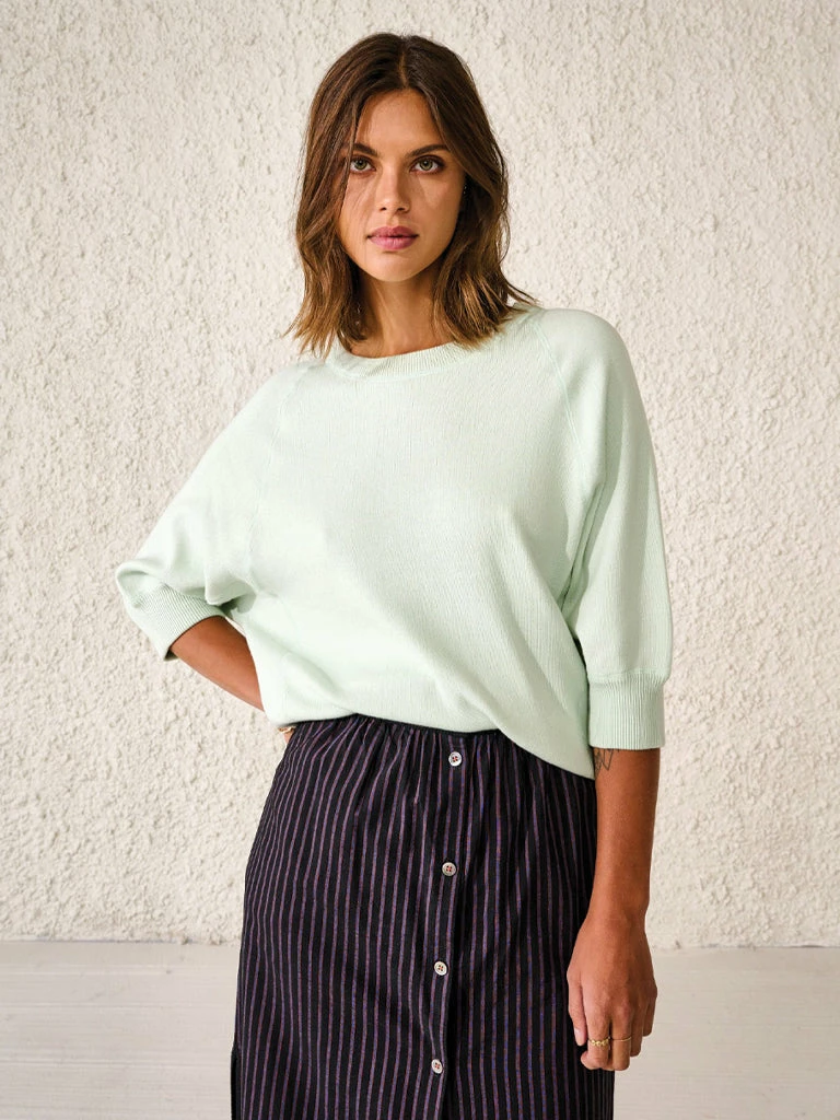 Bellerose Anglet Cotton Knit Sweatshirt in Mist Green 3 Bellerose Anglet Cotton Knit Sweatshirt in Mist Green