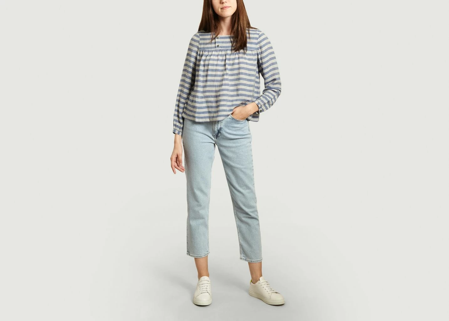 Bellerose Light Blue Aziza Micro Striped Blouse 5 Bellerose Light Blue Aziza Micro Striped Blouse