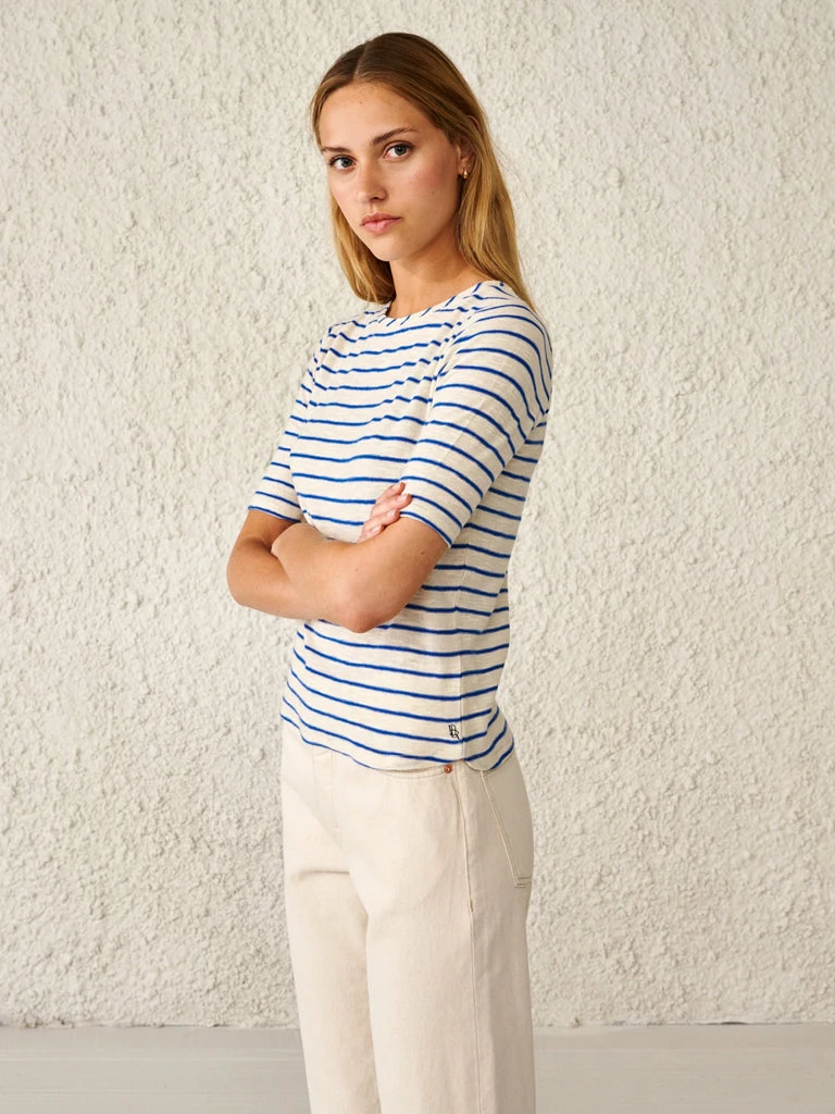 Bellerose Seas Stripe T-Shirt In Blue 3 Bellerose Seas Stripe T-Shirt In Blue