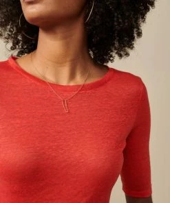 Bellerose “seas” 3/4 Sleeve Linen Jersey Top - Lipstick